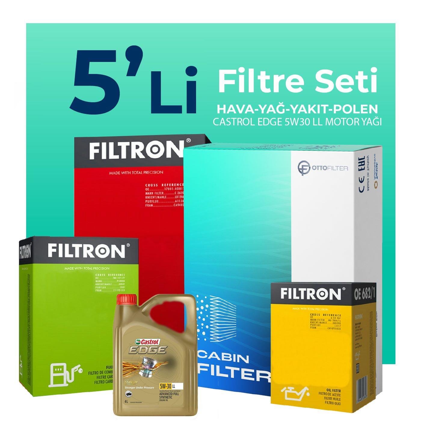 filtron-audi-a4-2-0-dizel-190hp-filtre-bakim-seti-castrol-motor-yagli-2015-2020-5-li-69988
