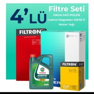 Filtron Citroen C-Elysee 1.2 Benzinli Filtre Bakım Seti Castrol Motor Yağlı (2017-2022) 4 Lü