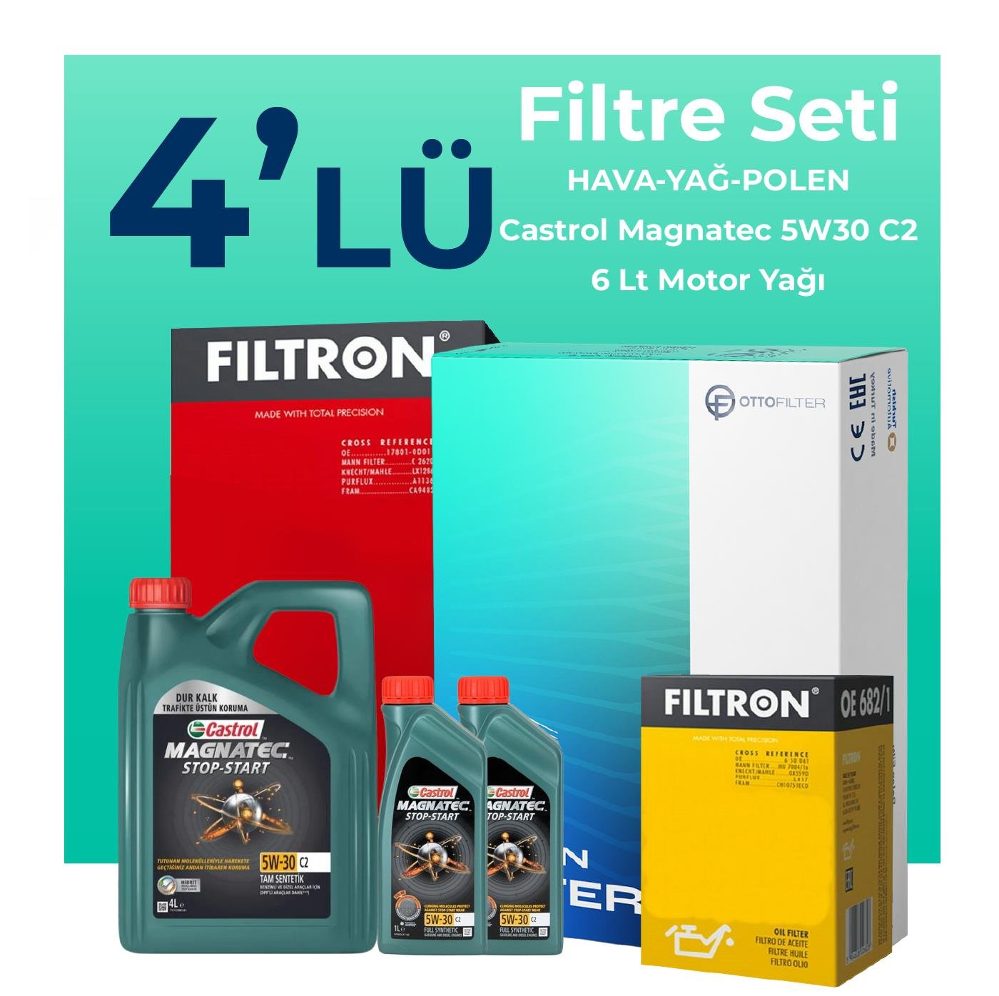 filtron-hyundai-santa-fe-2-2-dizel-filtre-bakim-seti-castrol-motor-yagli-2006-2009-4-lu-107833