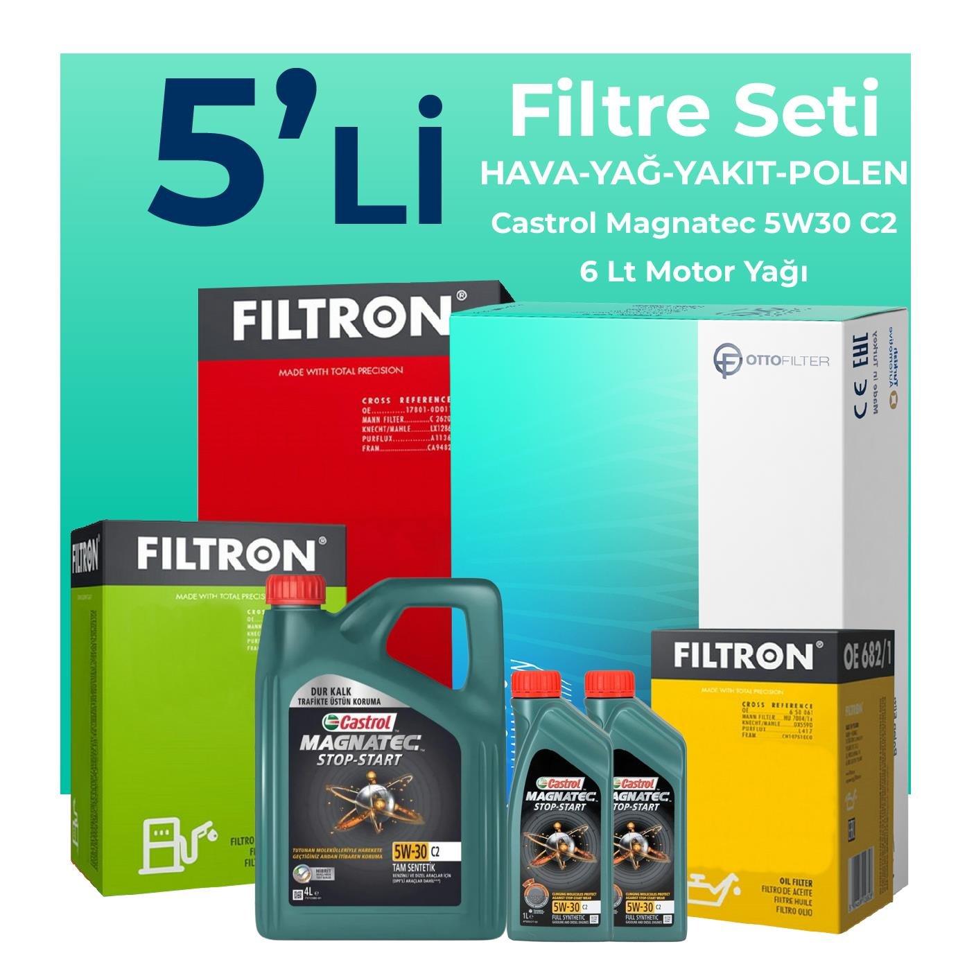 filtron-hyundai-santa-fe-2-2-dizel-filtre-bakim-seti-castrol-motor-yagli-2009-2013-5-li-107918
