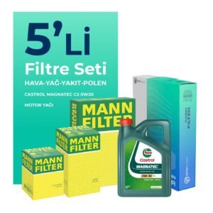 MANN Peugeot 5008 1.6 BlueHDi Dizel Filtre Bakım Seti Castrol Magnatec C2 0W-30 4 Litre Motor Yağlı (2016-2019) 5 Li